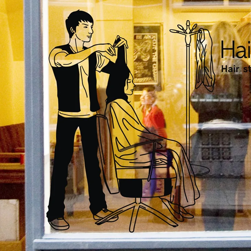 Hairdresser font b Sex b font Girls Lady Hair Salon Name Wall Sticker Hair Cutting Wall