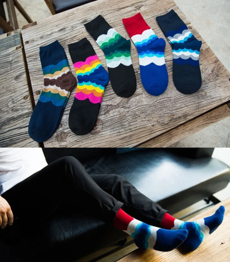 5Colors Men's socks British Style long cotton Socks Gradient Color