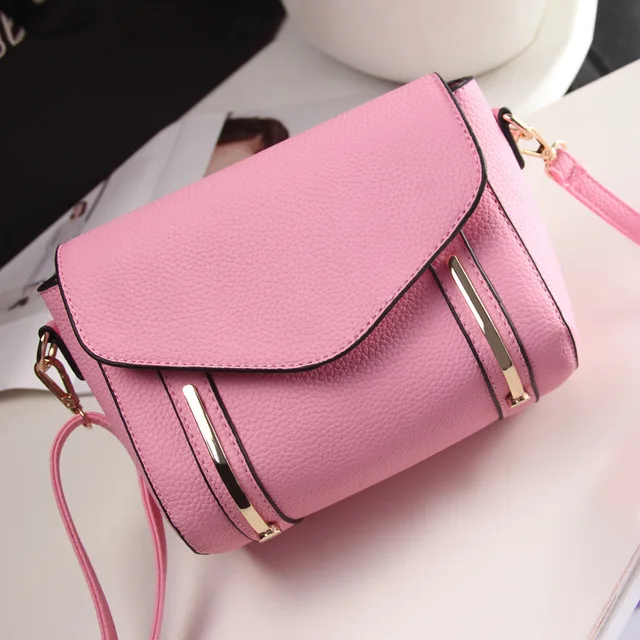 Light metal strip handbags 2016 new 4 color PU leather shoulder bag