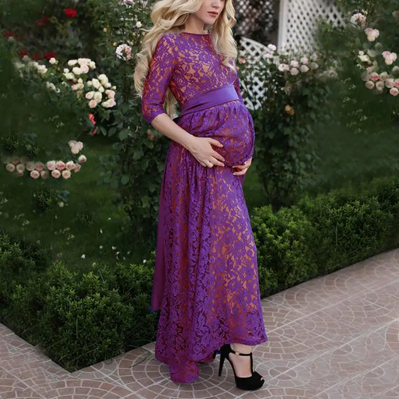 Для беременных кружевное Макси платье с рукавом 3/4 синее однотонное платье для беременных длинное кружевное элегантное платье для женщин фотосессия