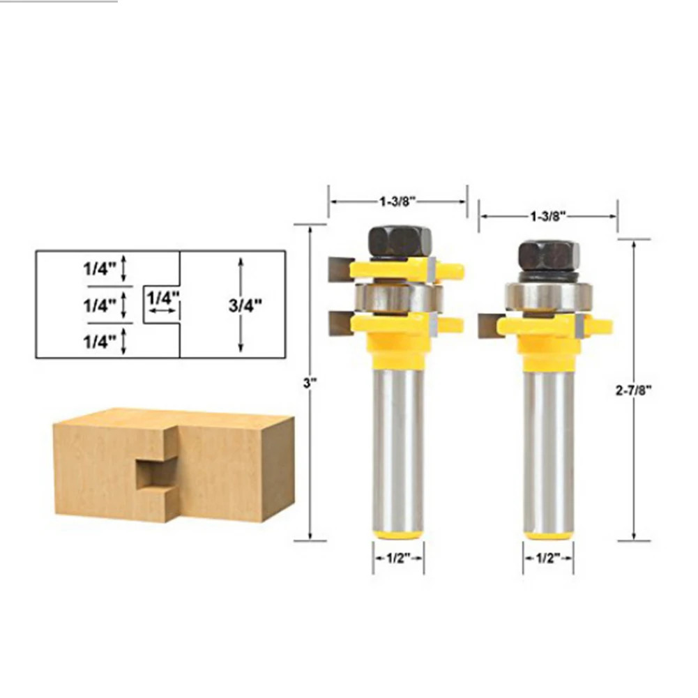 Набор фрез с шипами и пазами 1/2 хвостовик 2 шт фреза для деревообработки ручная дрель дерево инструменты