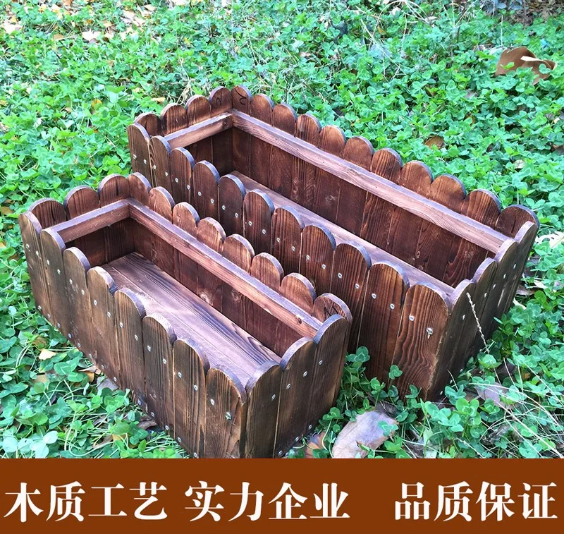 Коробка карбонизированная древесная консервантная стружка большие горшки прямоугольные балконные бонсай посадки овощей деревянная коробка Горшок Кашпо бассейн