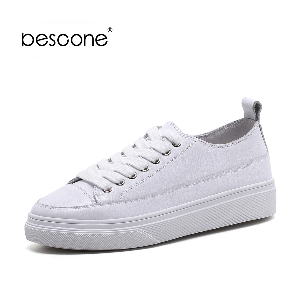 Señora Primavera Genuino Casual Cuero De Plana Impermeable 2019 apricot White Blanco Zapatos By1 Encaje Mujer Bescone Plataforma 5PWO8cn