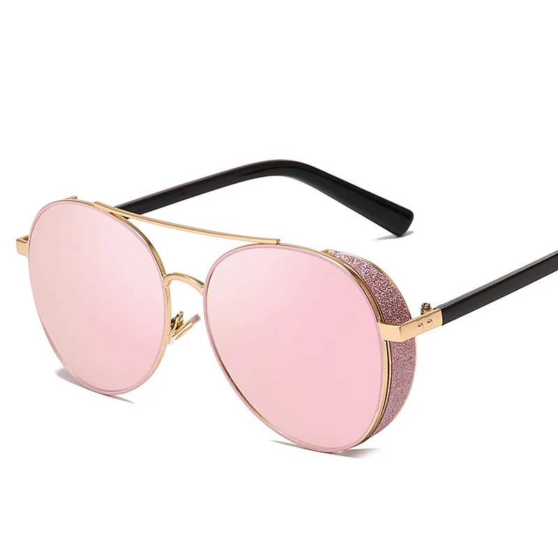 Ретро паровые панк Солнцезащитные очки для женщин модные брендовые дизайнерские Роскошные вспышки оправа пилот круглый цвет с покрытием светоотражающие линзы UV400