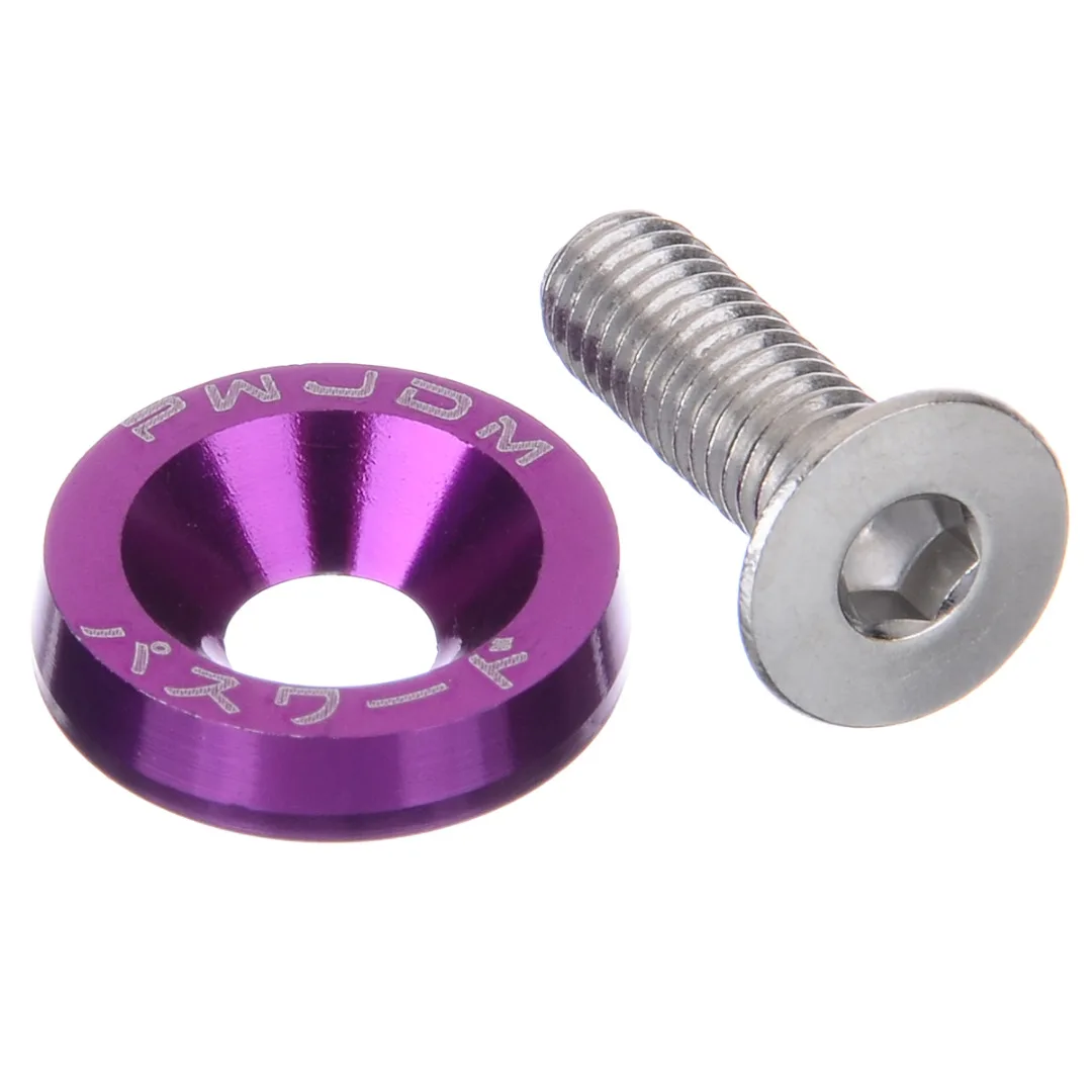 10Pcs M6x20 Size Aluminum Blue/Black/Silver/Red/Purple/Green Fender Bumper Washer Bolt Fit 10mm Hole Bolt Car Accessories