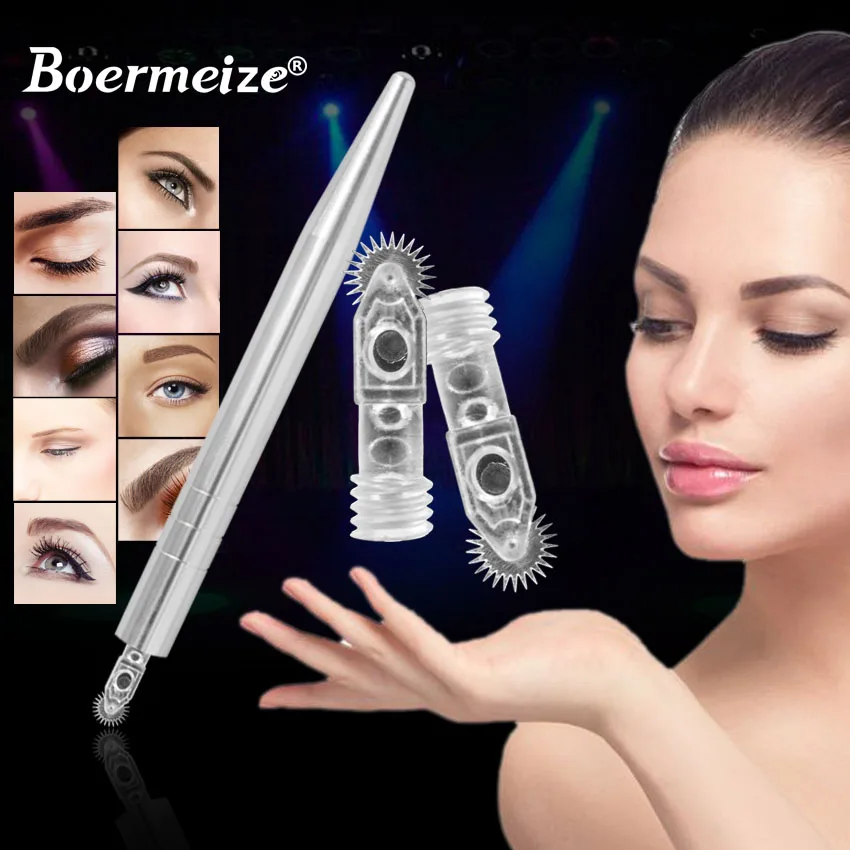 

Microblading Needles Fog Eyebrow Permanent Makeup Kit with Manual Pen Roller Pin Needles 3D Embroidery Coloring Tattoo Needles