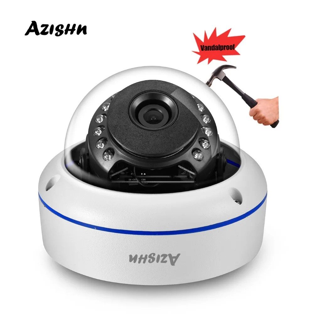 AZISHN H.265 5MP 3MP 2MP IP камера с защитой от умышленной порчи безопасности ONVIF PTP оповещения 15IR металлический купол Водонепроницаемая камера