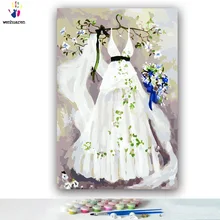 DIY цветные картинки по номерам с цветами эта жизнь жир свадебное платье Картина Рисунок Живопись по номерам Обрамленный дом