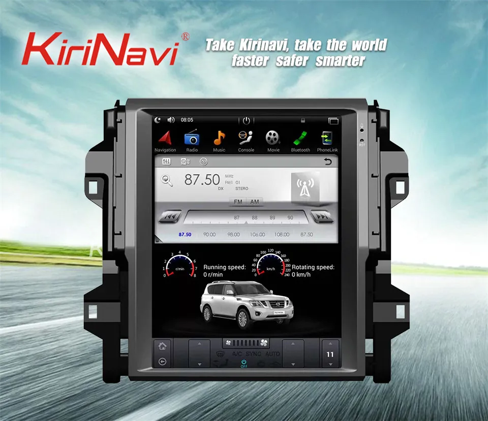Excellent KiriNavi Vertical Screen Tesla Style 12.1inch Car Radio For Toyota Fortuner Android GPS Navigation Player Fit For AUTO AC 2016+ 0