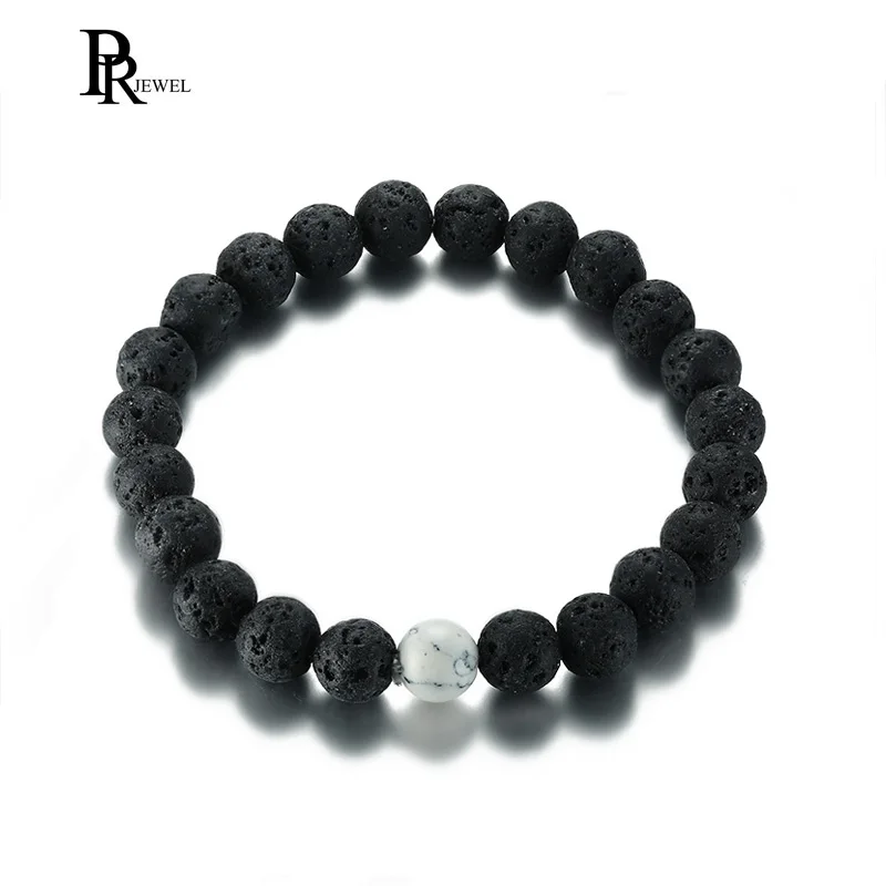 

Trendy 8mm Volcanic Lava Stone Bracelet Men's and Women's Stretch Beaded Bracelets Protection Energy Healing