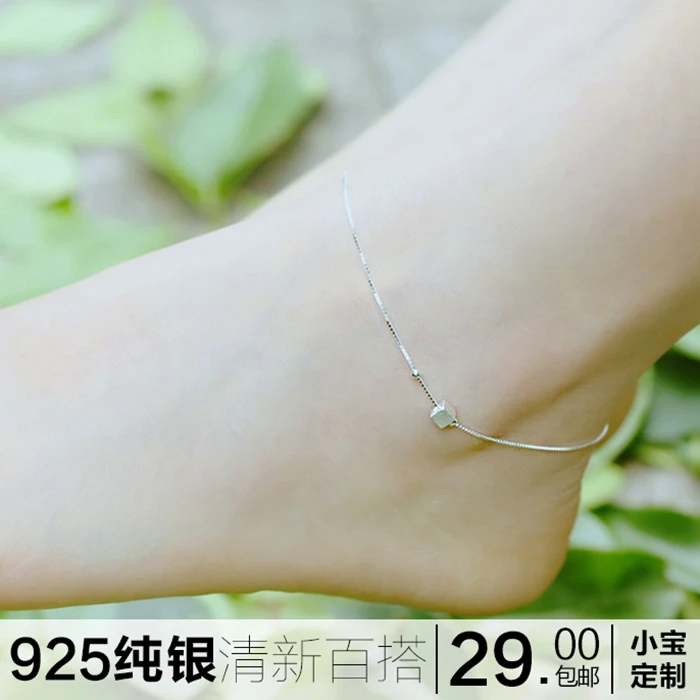  Anklets Korean female drawing square all match simple retro Japan Korea accessories fresh personality of