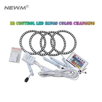 

4pcs + 1pc remote control RGB Angel eyes halo ring kit 40mm 50mm 66mm 72mm 75mm 80mm 90mm 100mm 105mm 115mm Full Circle