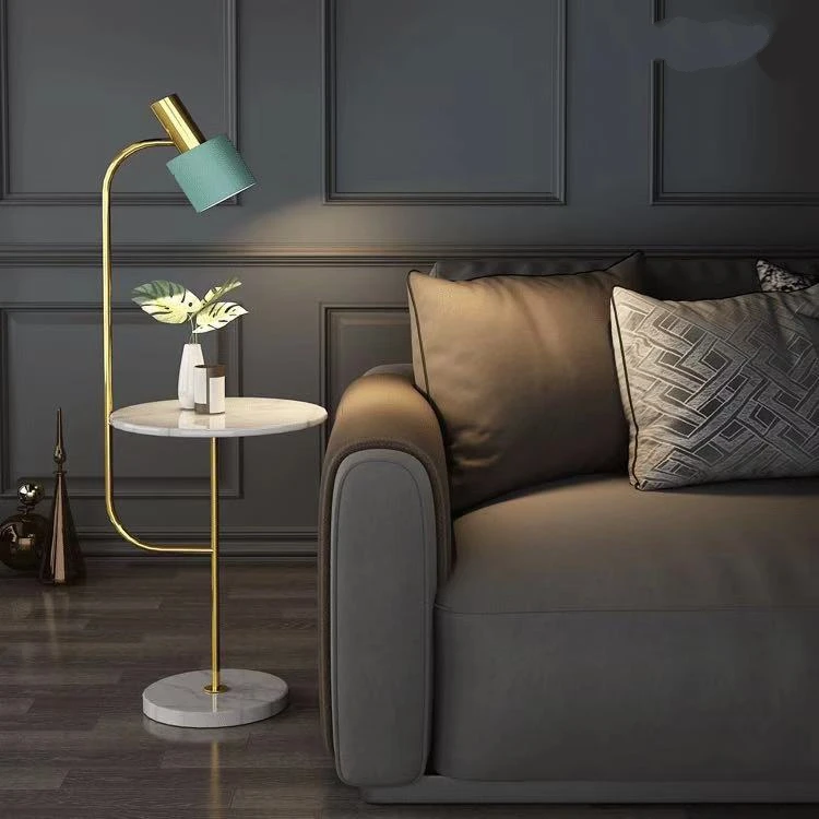 Напольный светильник в скандинавском стиле, светодиодный светильник для гостиной, дивана, спальни, прикроватного балкона, простой американский пост-современный мраморный вертикальный чайный столик - Цвет абажура: White marble desktop