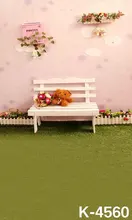 Outdoor Casual Baby Photography Vinyl Cloth Photo Studio Background Green Lawn White Bench Rest 150x200cm For Backdrops Studio