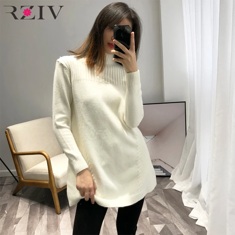 

RZIV Fall Women solid color high-necked long-sleeved sweater casual loose sweater
