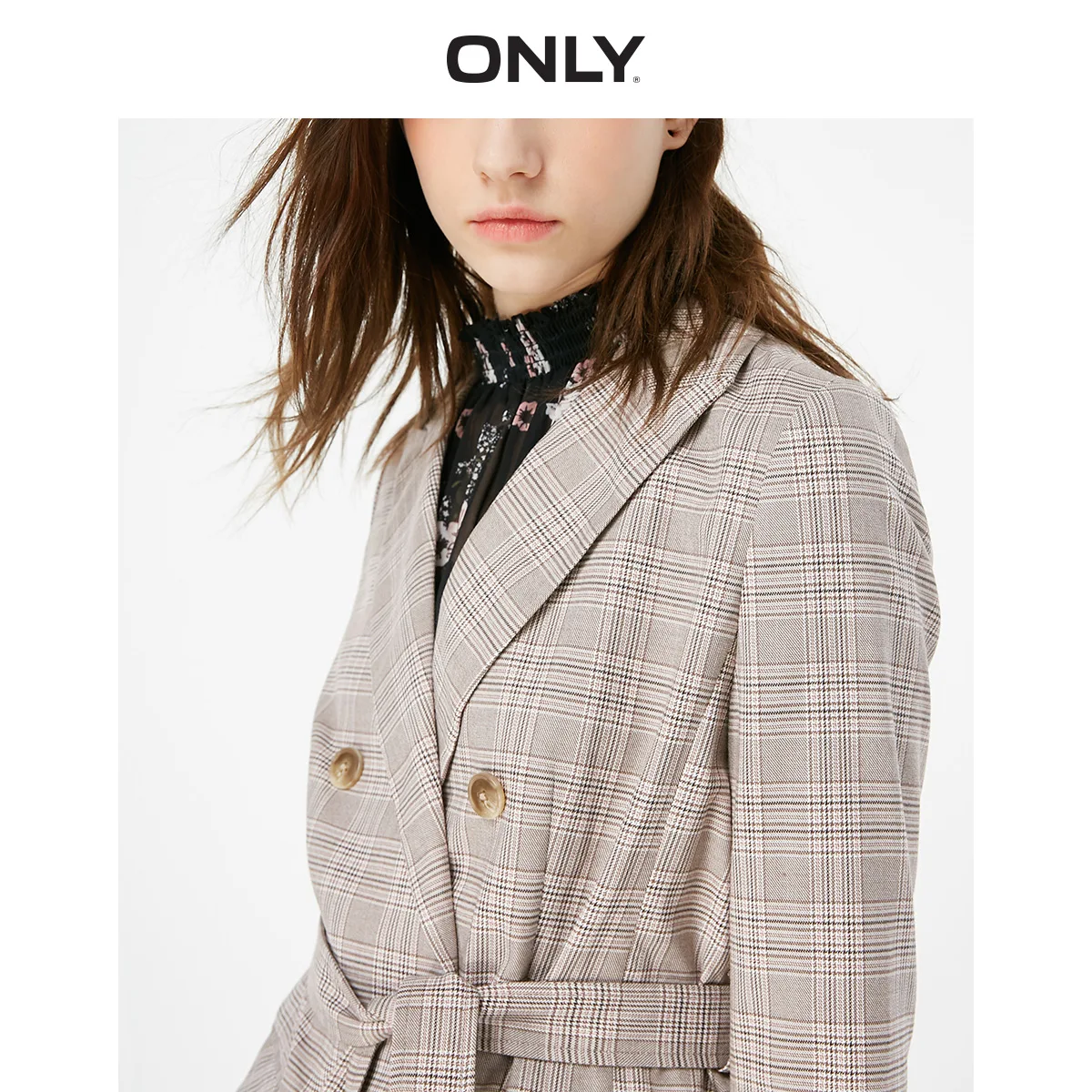 ONLY 2019 Spring Summer New Women's Vintage Leisure Checked Blazer |119108531