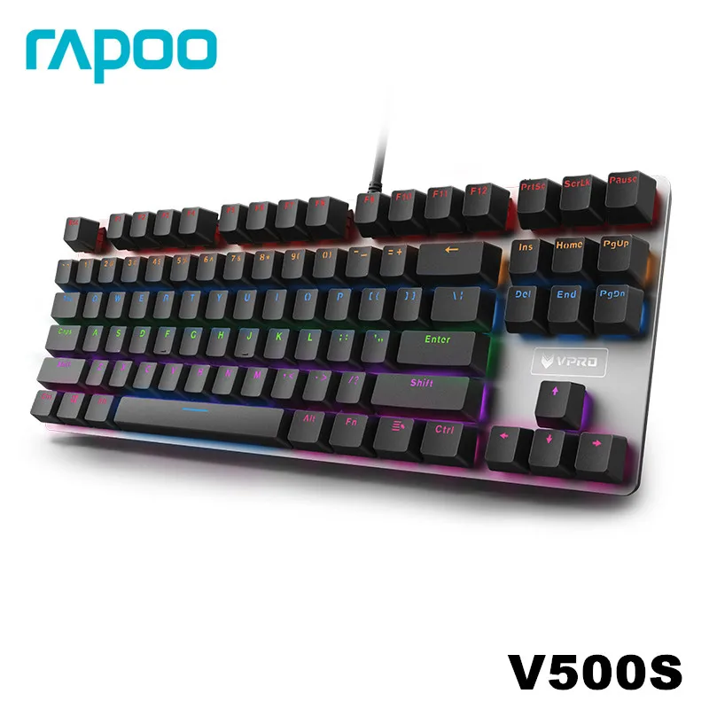 Механическая игровая клавиатура Teclado из сплава Rapoo V500 с питанием от USB для игрового компьютера, настольного ноутбука, черный/коричневый/синий