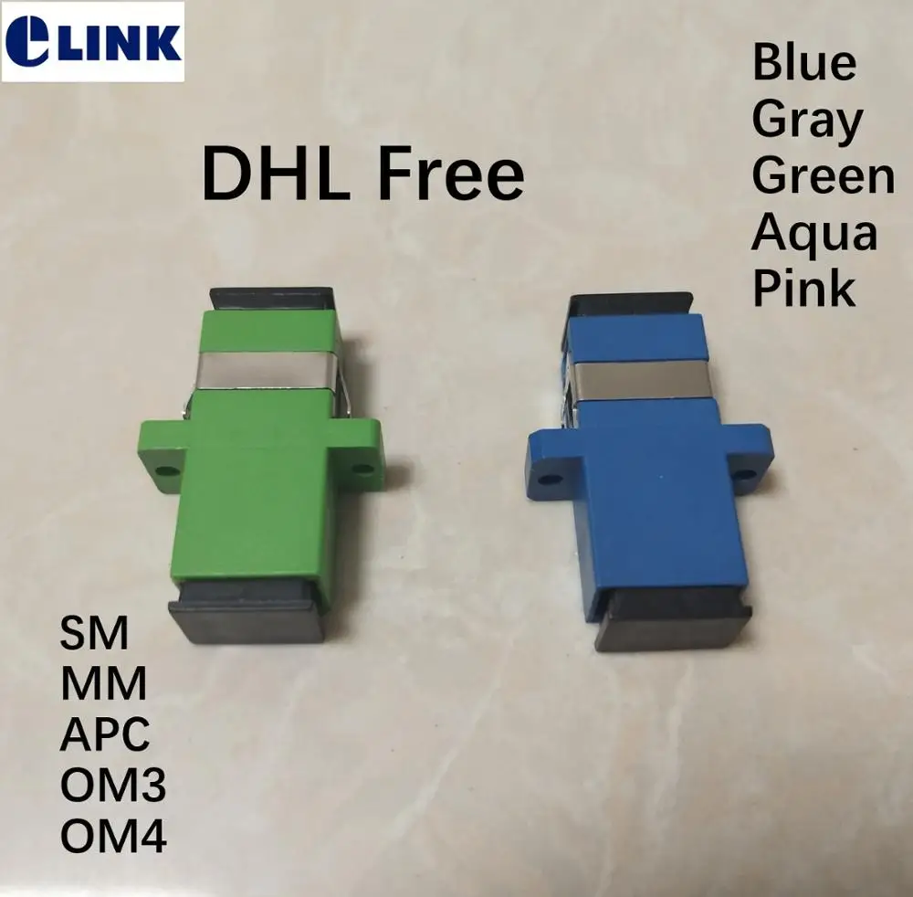 DHL Free 1000PCS fiber SC adapter Simplex SM MM UPC APC OM3 OM4 blue gray green aqua red optical coupler one body type IL&lt0.2dB |