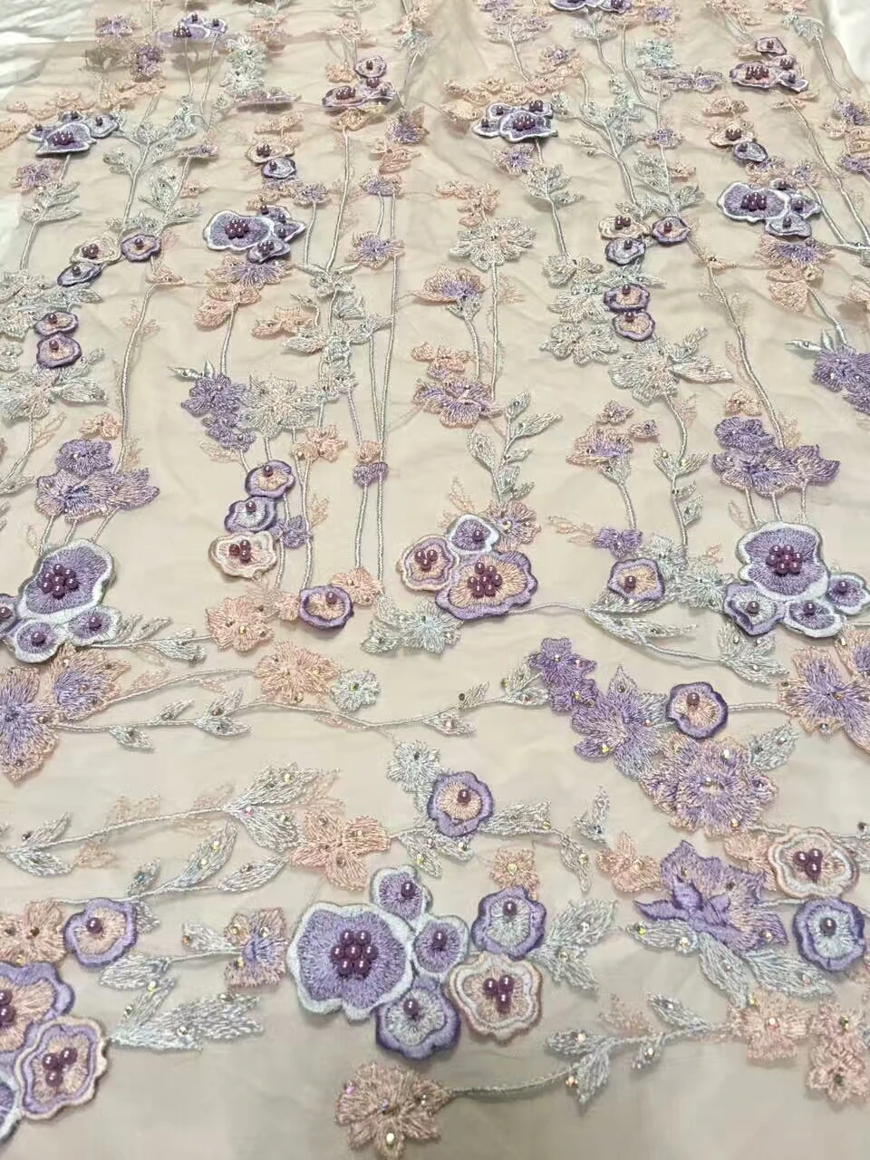 

Latest african tulle lace fabric high quality with beads 3d nigerian lace fabrics for wedding 2018 beaded lace fabric