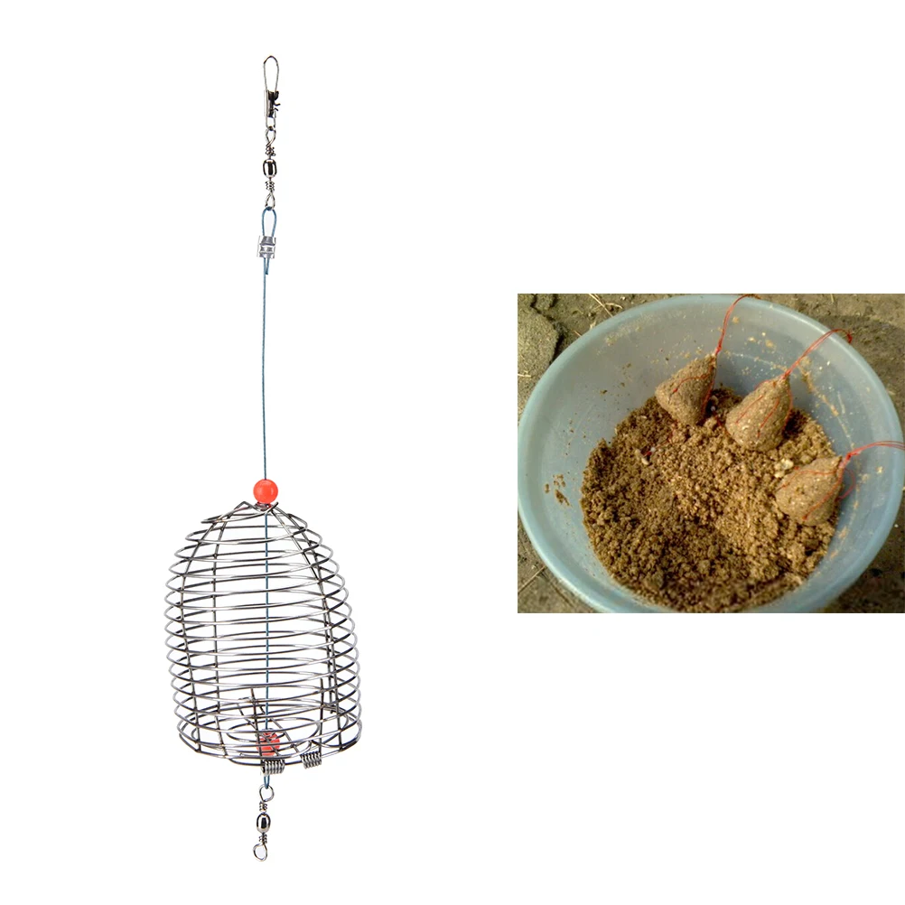 1 pc Small Fishing Trap Cage Basket Bait Cage Feeder Holder Stainless Steel Wire Fishing Lure Cage Fish Bait Fishing Accessories
