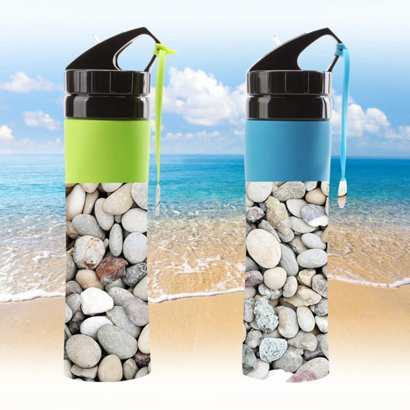 Outdoor Silicone water bottle folding large capacity kettle riding hiking Bottle