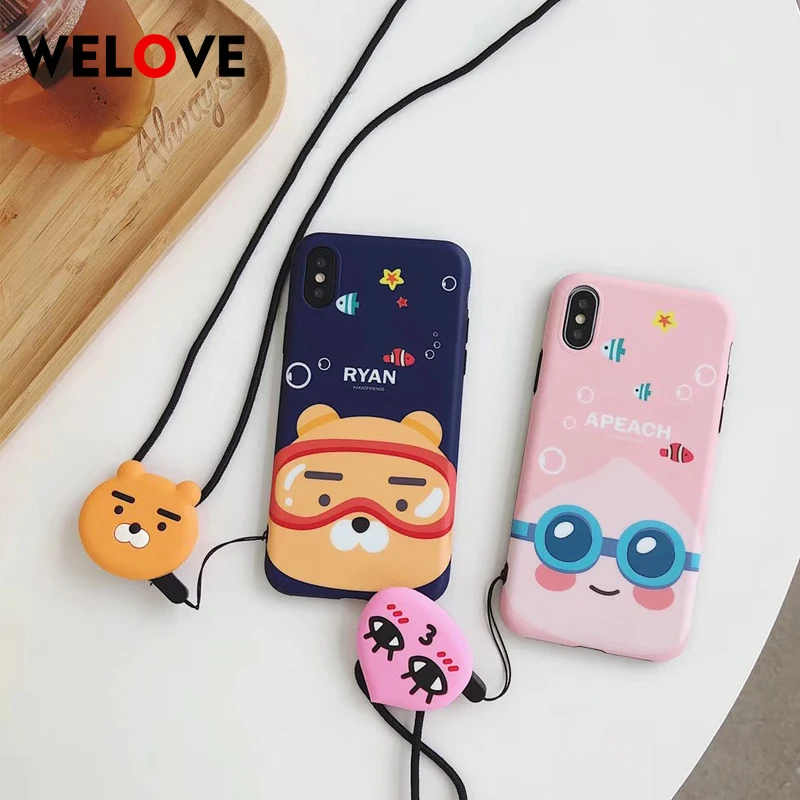 

Cute bear Cartoon peach With lanyard Phone Case for iphone X case fashion animal Cover Fundas for iphone 6 6S 7 8 Plus XS Max XR