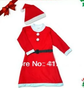 

50set/lot!Children Christmas suit/Non-woven fabric Girls Santa Clause Dress for 3-5 age 2-in-1 set (dress,hat)