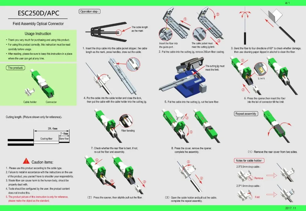 200 шт./упак. FTTH ESC250D APC оптический патч-корд одномодовый волоконно-оптический разъем SC APC Быстрый разъем сборки на месте мы осуществляем прямую кабель лучшая цена