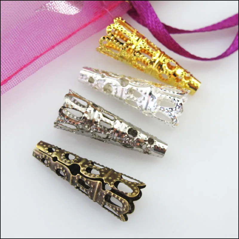 

New 40Pcs Horn Flower End Bead Caps Connectors 9x22mm Gold Silver Bronze Plated