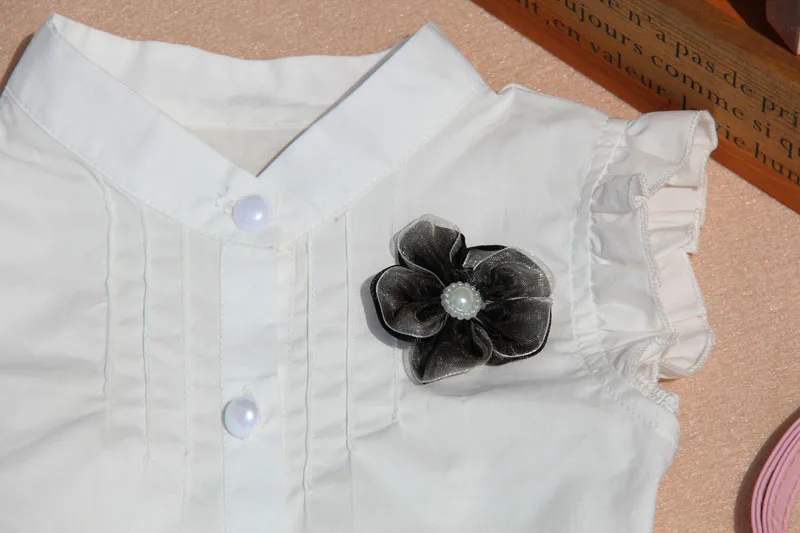 Новые блузки для маленьких девочек, белые блузки с цветочным принтом для девочек, школьная блузка для девочек, 6BBL100
