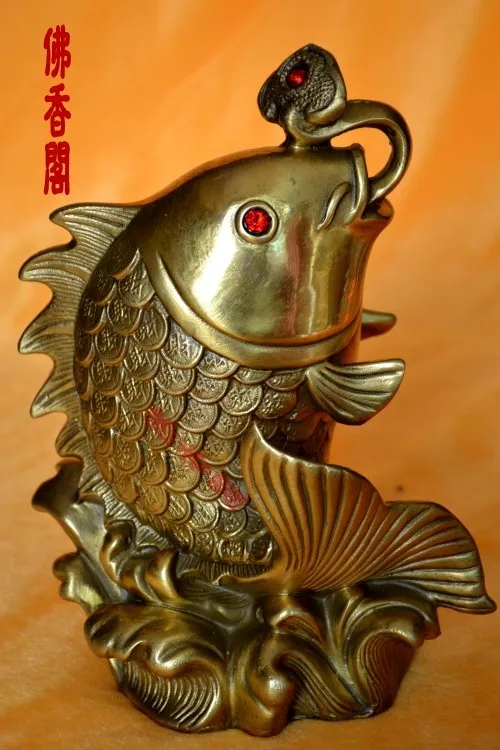 

Bronze statue copper brass golden dragon feng shui fish decoration rich crafts