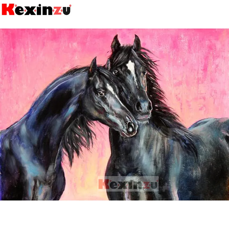 KEXINZU 5D DIY Full Square Drill Diamond Painting -Two horses- 3d Mosaic Diamand Embroidery Wedding Room Decoration K6656 | Дом и сад