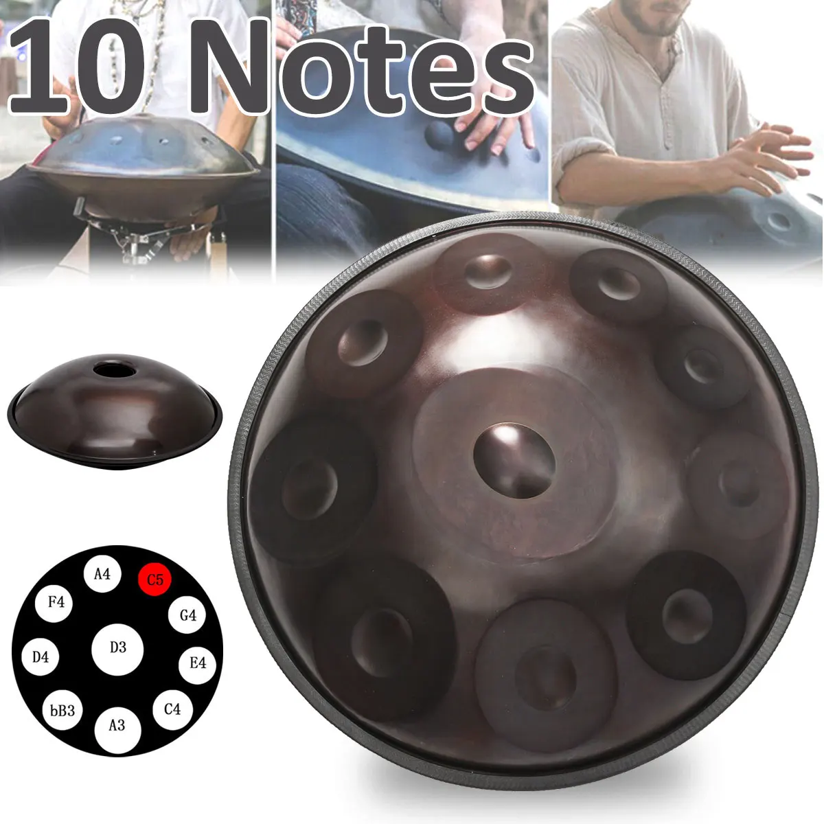 10 ملاحظات اليدوية Handpan الطبول العتيقة F الكبرى D طفيفة طبلة ذات يد الموسيقى اليد عموم الطبول قرع آلات موسيقية
