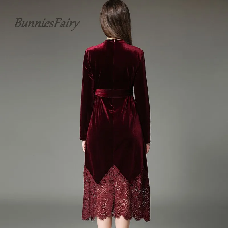 BunniesFairy 2017 осеннее и зимнее винтажное бархатное ажурное кружевное платье с