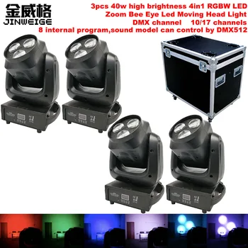 

Free Shipping 4pcs/Lot Flightcase Bee Eye 3x40w RGBW 4IN1 Led Lyre Zoom Moving Head Super Effect Stage Disco Lighting