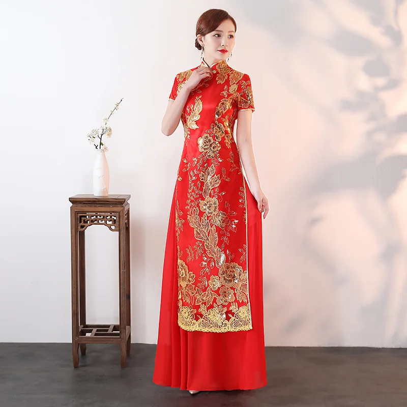 Длинное платье Чонсам AO Dai винтажное вечернее в китайском стиле женское