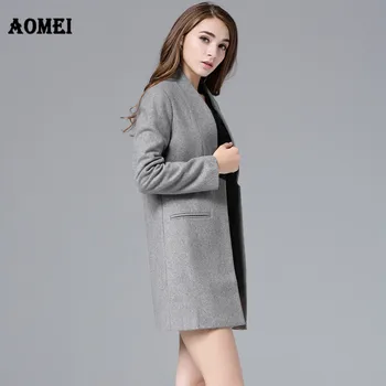 

2020 New Overcoats Woman Wool Coat High Quality Winter Jacket Woolen Cashmere Blend Coats Cardigans Solid Simple Style Jackets