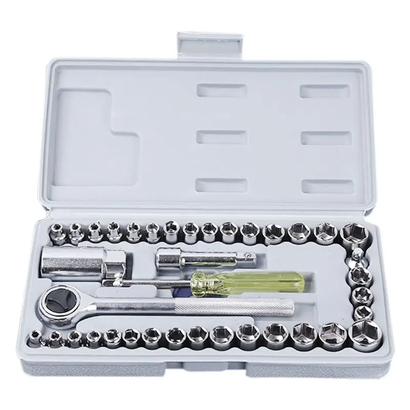 

Universal Bucket Wrench 40-piece Motorcycle Electric Tricycle Repair Toolbox Socket Combination Wrench