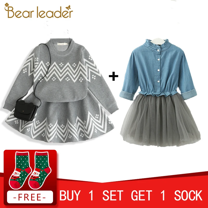 Bear Leader Girls Skirt Sets 2018 New Autumn&Winter Geometric Pattern Long Sleeve Sweater+Skirt 2pcs Knitwear Sets For 3-7 Years Bear Leader Girls Skirt Sets 2018 New Autumn&Winter Geometric Pattern Long Sleeve Sweater+Skirt 2pcs Knitwear Sets For 3-7 Years