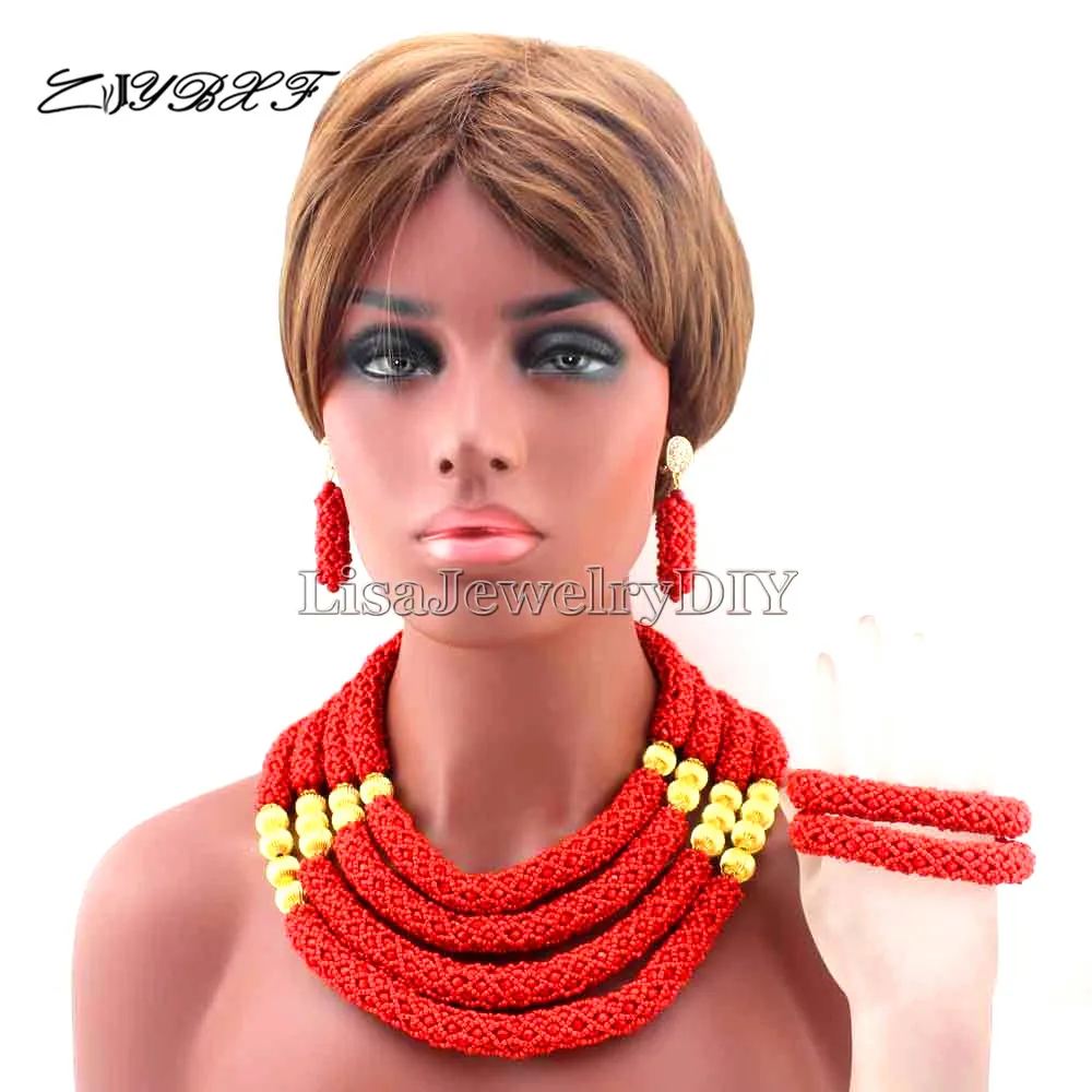 

2019 Red Chunky Big Costume Dubai Jewelry Set earrings Nigerian Wedding African Beads Jewelry Set Free Shipping L1089
