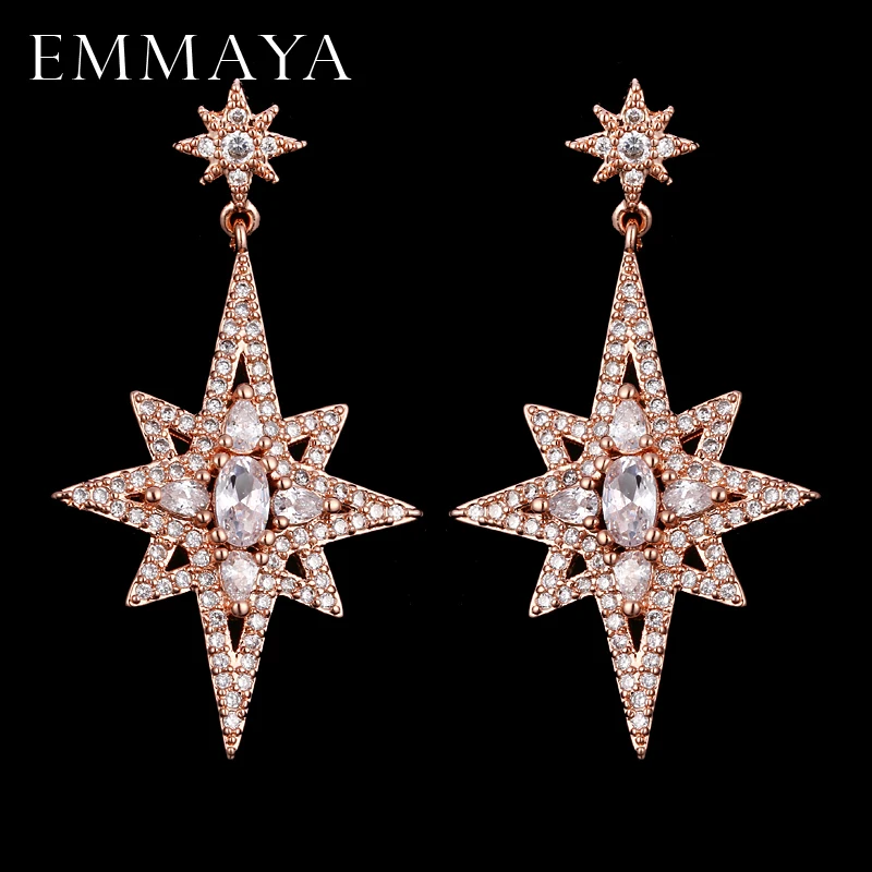 

EMMAYA New Fashion Geometric Luxury Double Star Snowflake Earrings For Women Classic Jewelry Rose Gold Color