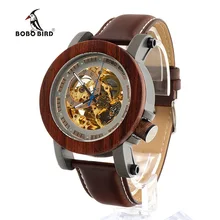 BOBO BIRD Marca de Lujo de Los Hombres Mecánicos Relojes Correa de Cuero Genuino Reloj de Pulsera relogio masculino Reloj De Madera BoxesC-K12