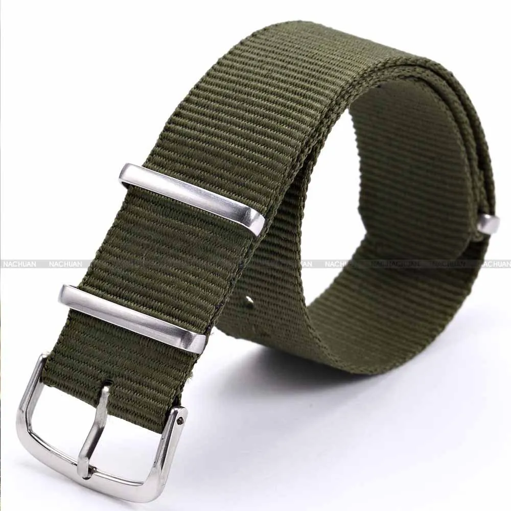 

New 20mm Canvas Fabric Stainless Steel Buckle Sport Analog Quartz Wrist Army Green Mens Military Watch Nylon Band Strap / WB2029