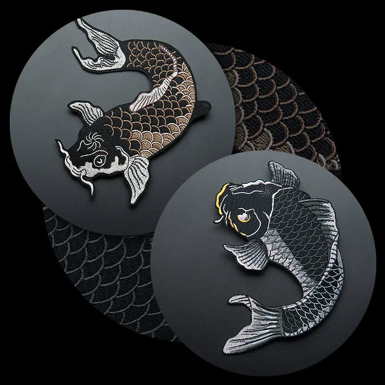

National Carp Fish Embroidered Patches Stripes For Clothing Iron On DIY Patches Applique Stickers Clothes Sew Badges Patchwork