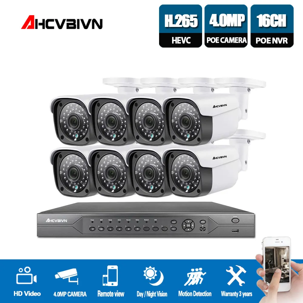 H.265 16CH 4K 5MP CCTV система безопасности 5MP HD POE NVR комплект 4.0MP пуля наружная POE IP камера P2P ONVIF комплект видеонаблюдения - Цвет: 16CH NVR.8 Cameras