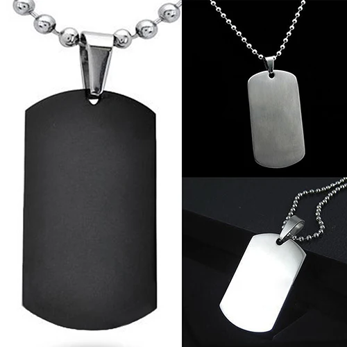 

Fashion Men's Women's Punk Fashion 316L Stainless Steel Polished Rectangular Dog Tag Necklace