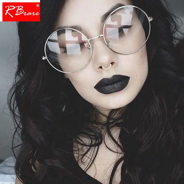 

Oversized Clear Round Glasses Silver Metal Frame Vintage Sexy Circle Glasses Brand Designer Huge Big Nerd Eyeglasses Women