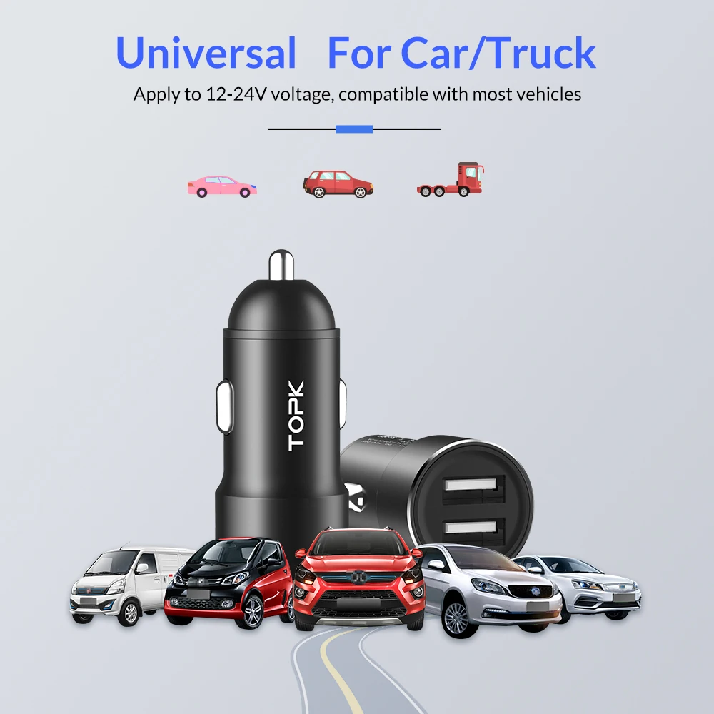 TOPK G207 Dual USB Car Charger 2.4A for iPhone Xiaomi redmi Note 7 Mi 9 Samsung S10 Car-Charger Mobile Phone Charger in car TOPK G207 Dual USB Car Charger 2.4A for iPhone Xiaomi redmi Note 7 Mi 9 Samsung S10 Car-Charger Mobile Phone Charger in car