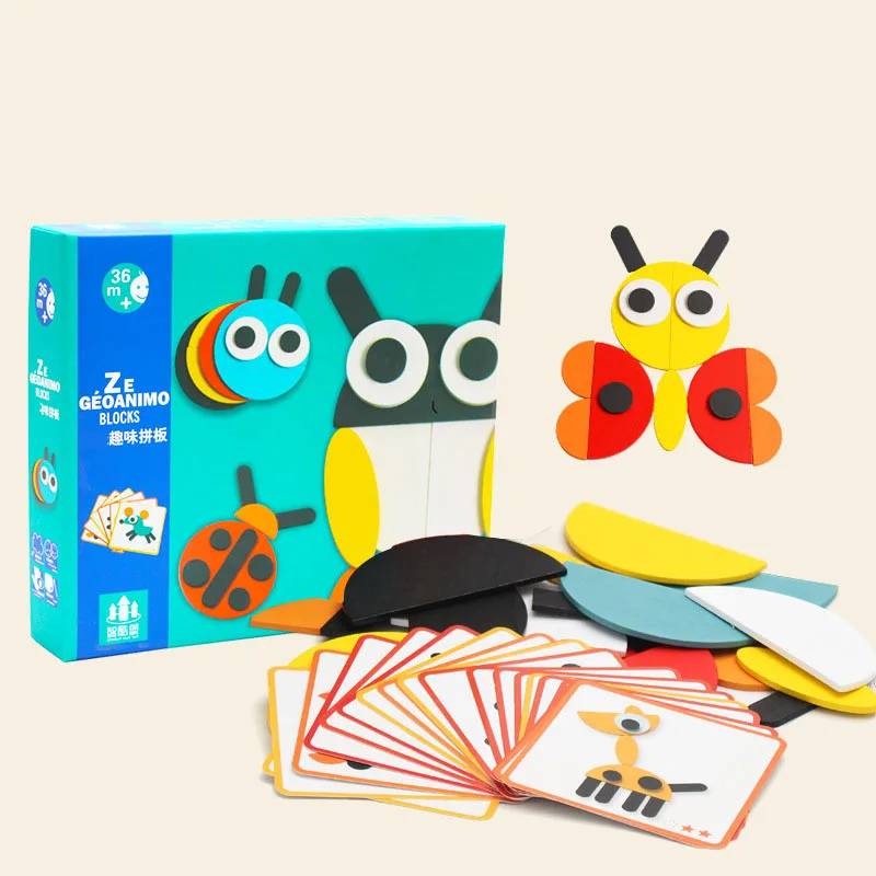 Деревянный пазл, креативная игрушка-головоломка, геометрическая форма, Мультяшные картинки, Монтессори, Обучающие деревянные игрушки, подарок на день рождения