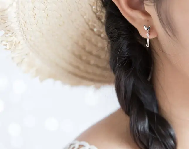 

1PAIR White /Black CZ STONE Leaf Long dangle Earrings Party Handmade 100% Real. 925 Sterling Silver Fine Jewelry gtle1759